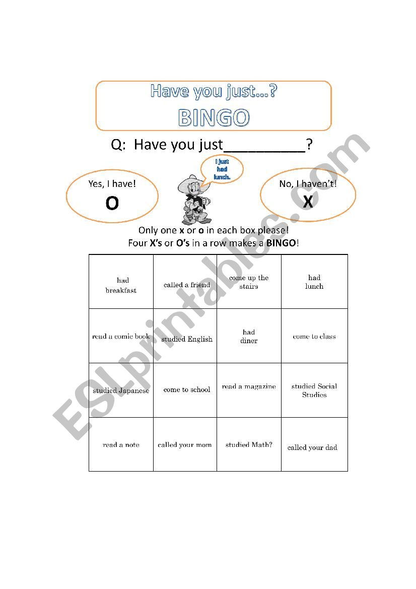 Have you just? Bingo. worksheet