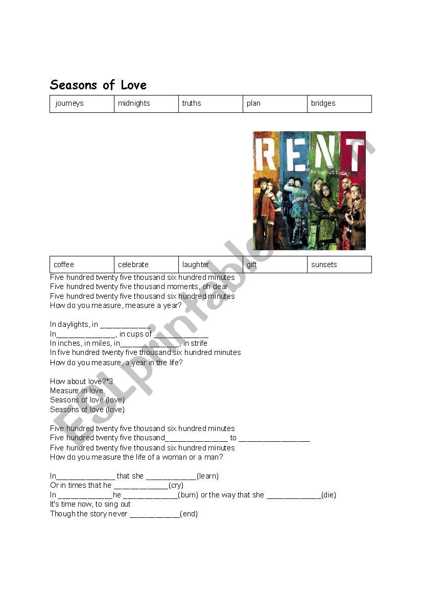 Seasons of Love worksheet