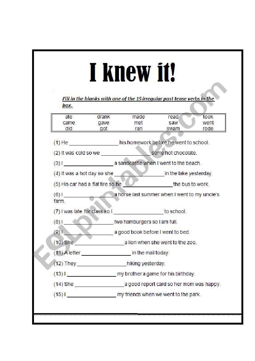 I knew it! worksheet