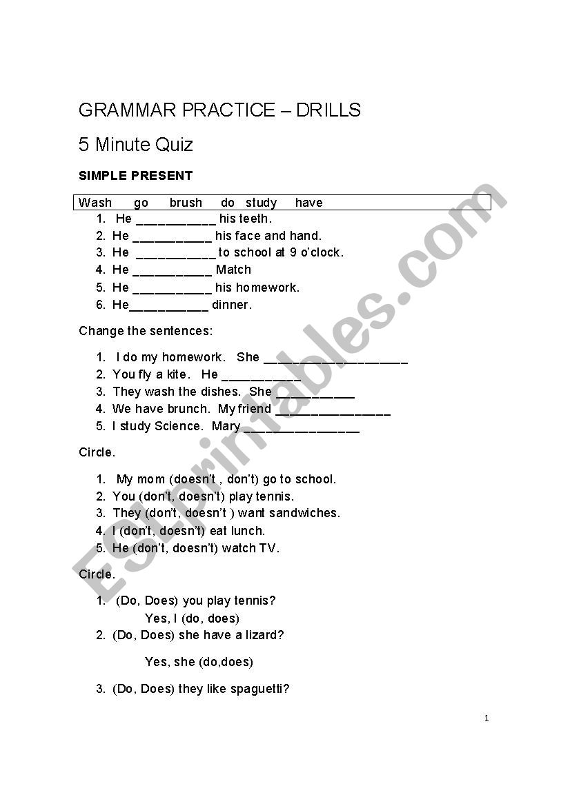Grammar Practice 5 Minute Quiz