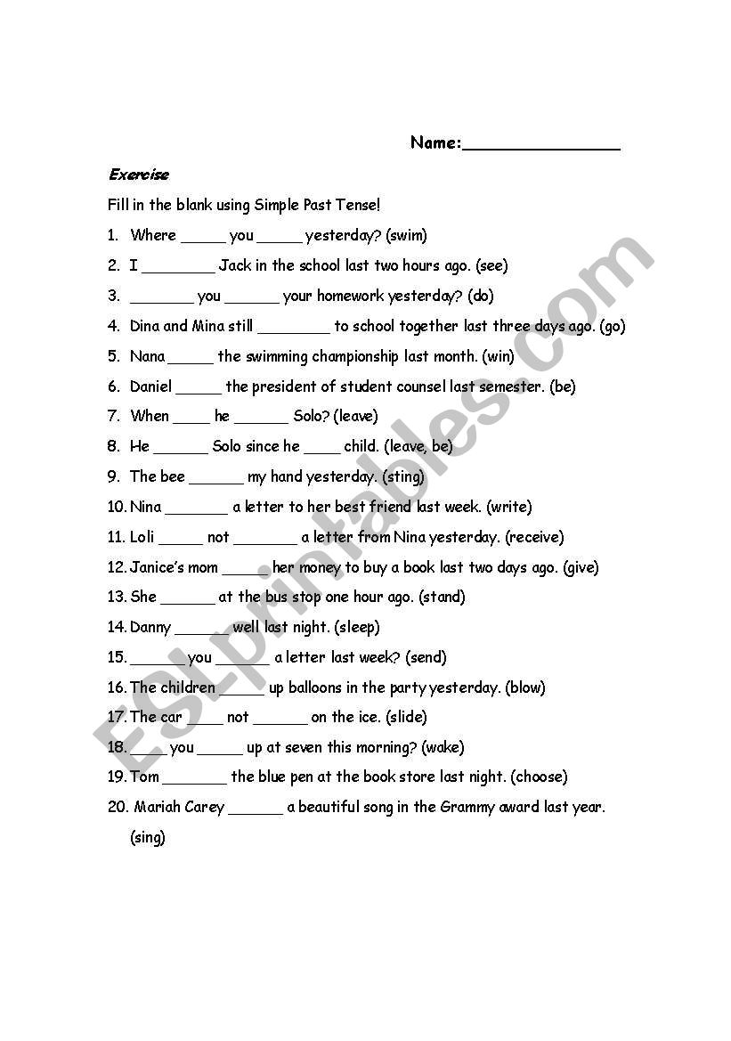 Past Tense worksheet