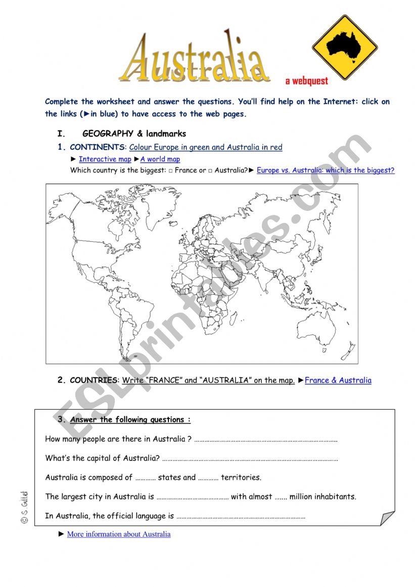 Australia - a Webquest worksheet