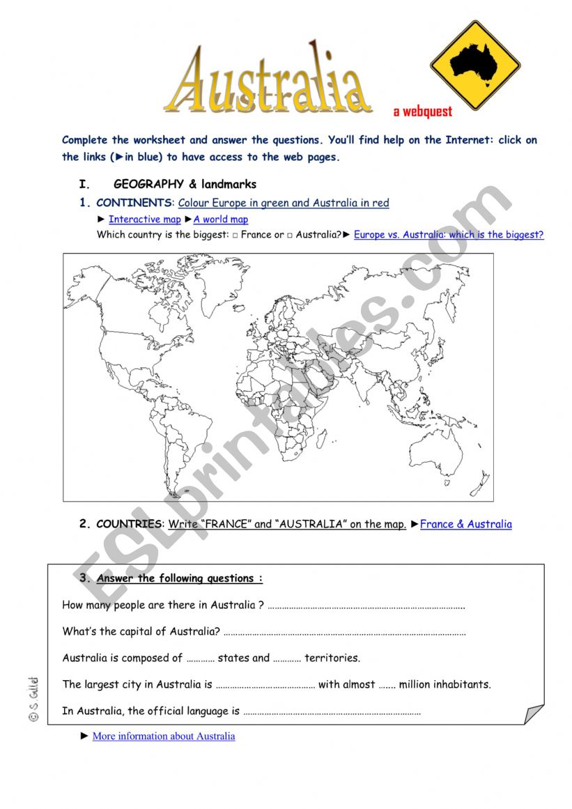 Australia a quest ESL worksheet by Ceridwenn
