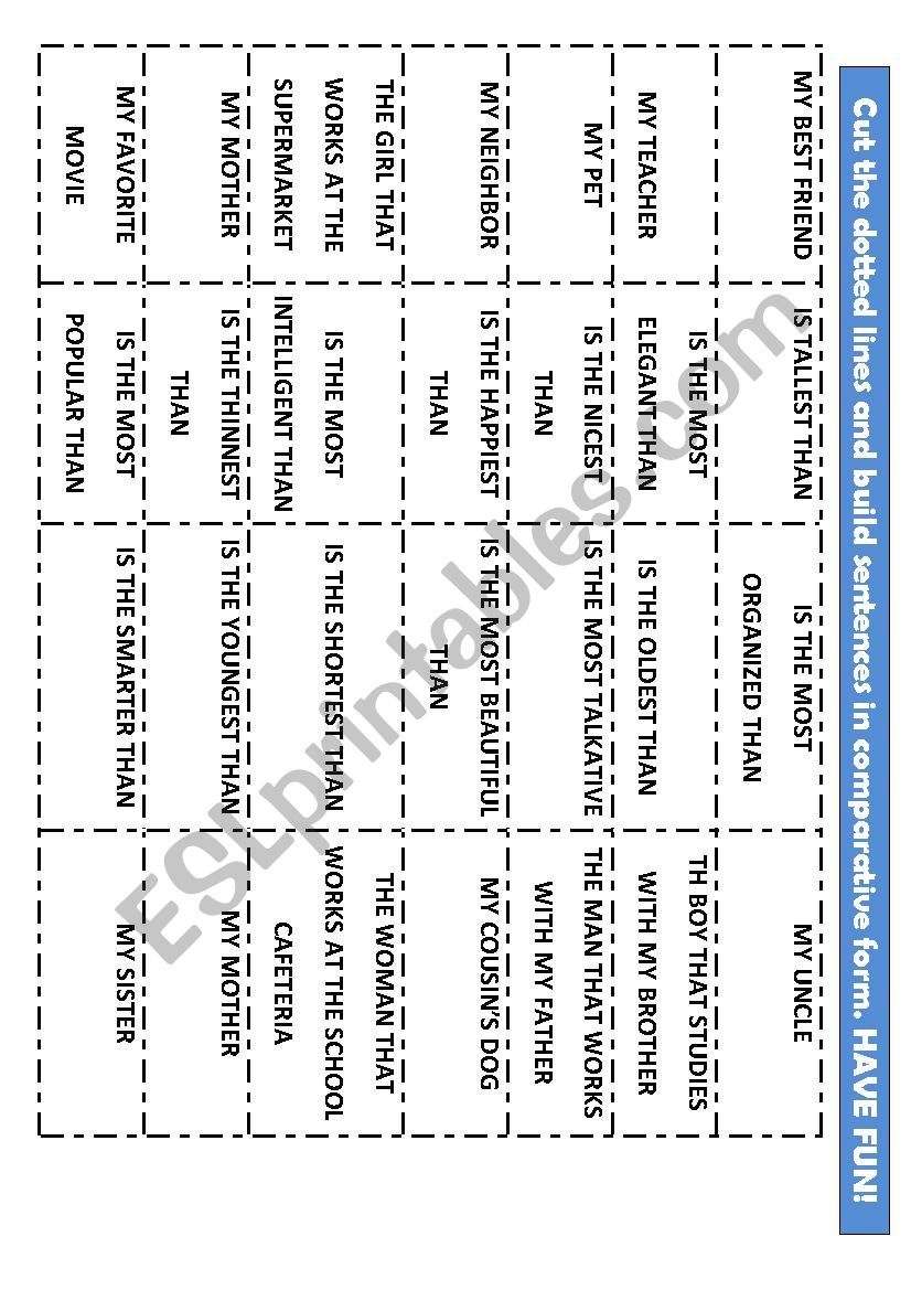 Superlative Game worksheet