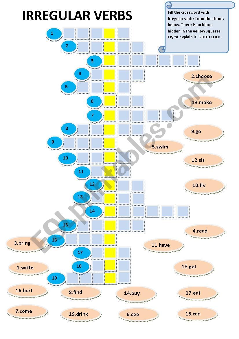 Irregular verbs crossword worksheet