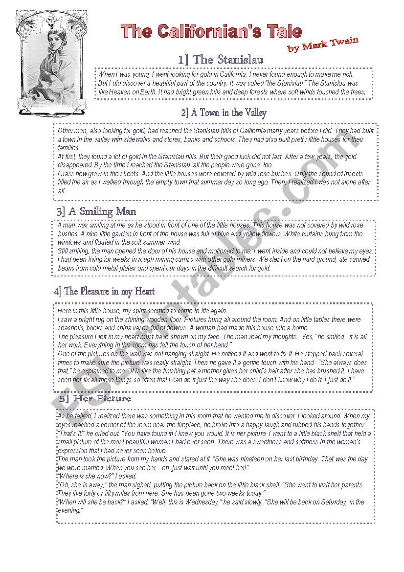 The Californians Tale worksheet