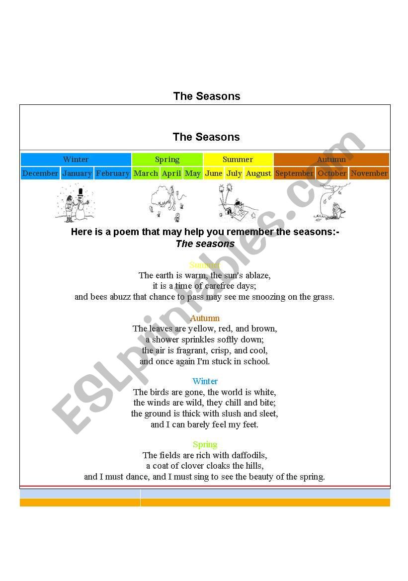 The seasons worksheet