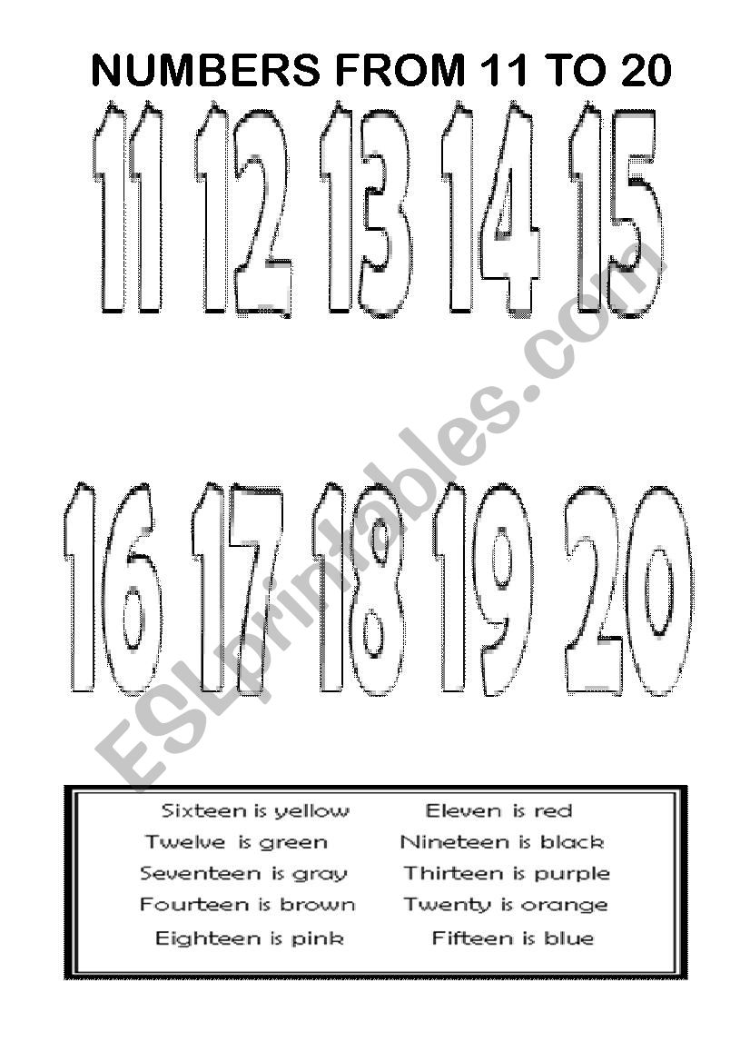 Numbers from 11 to 20 worksheet