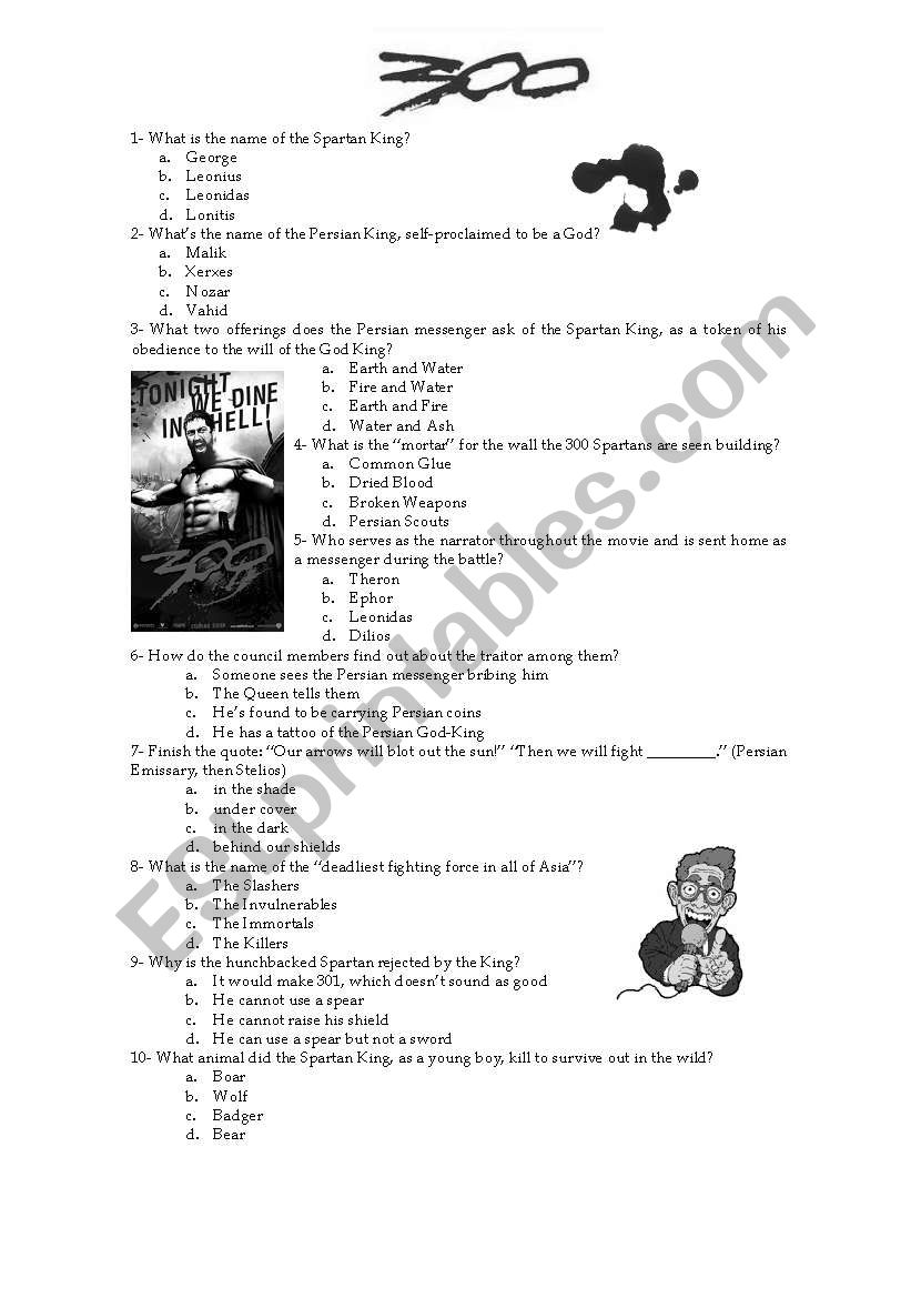 Movie: 300 worksheet