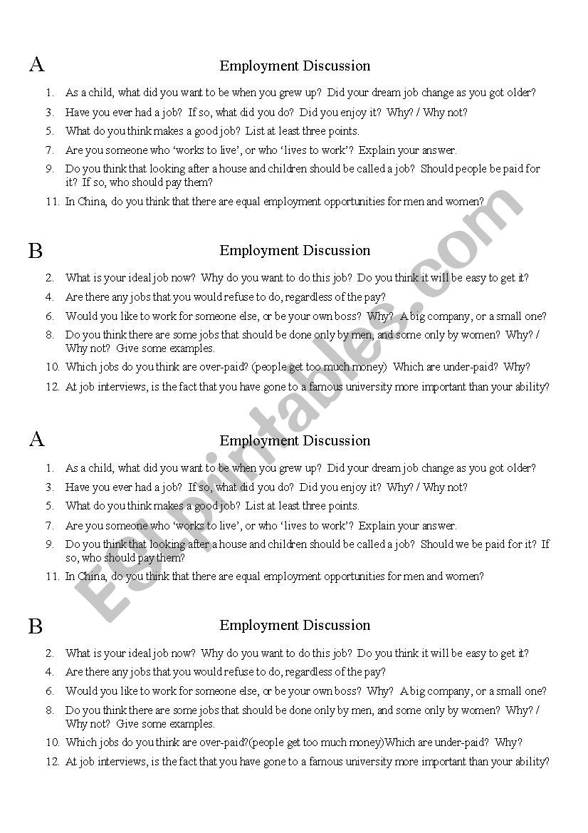 Employment Discussion Questions