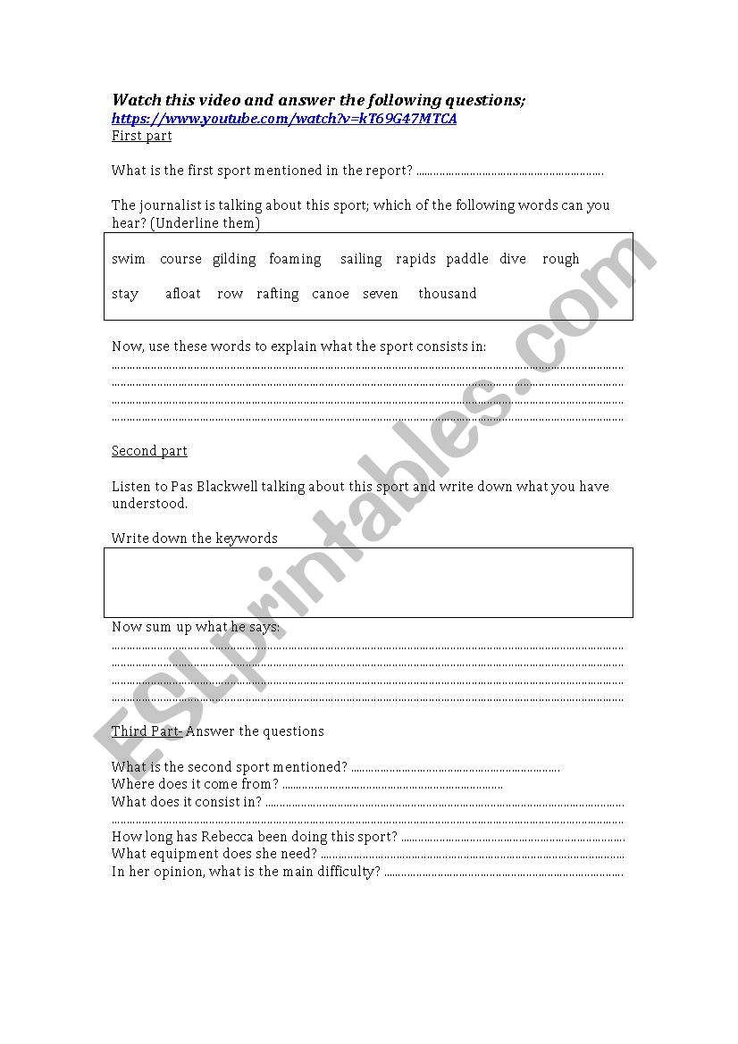 EXTREME SPORTS worksheet