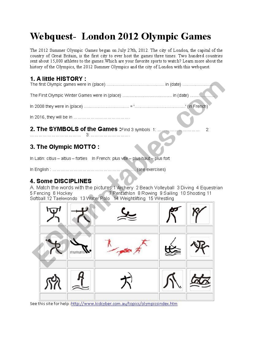 Webquest  London 2012 Olympic games