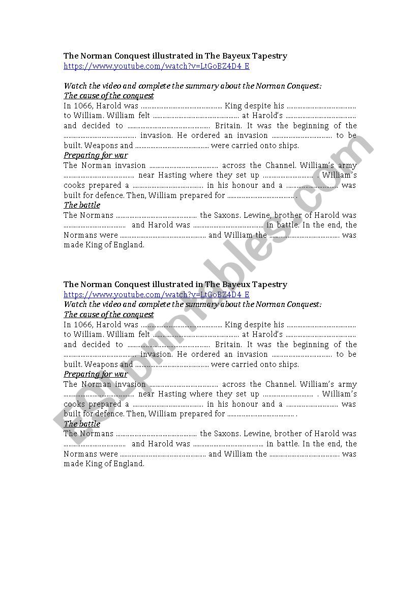 THE NORMAN CONQUEST worksheet