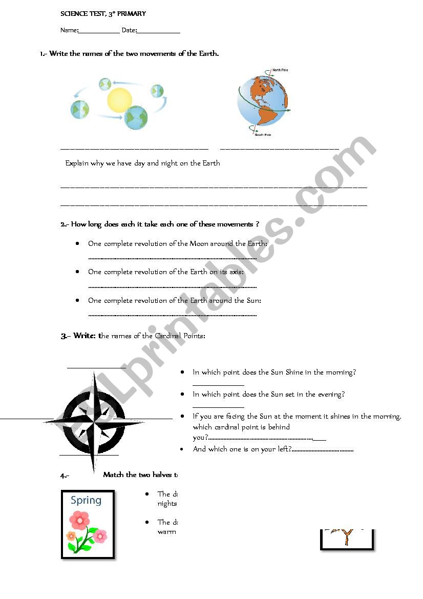 The Earth, test worksheet