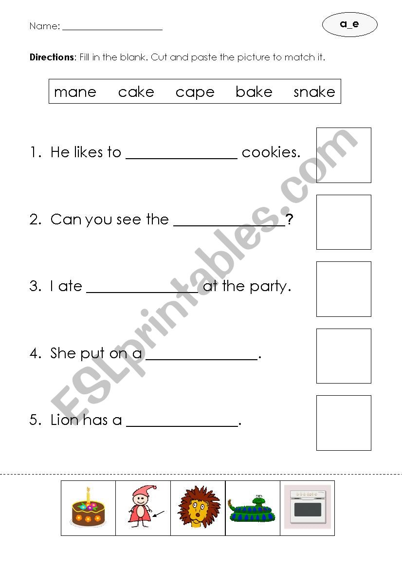 Long vowel a worksheet (a_e)