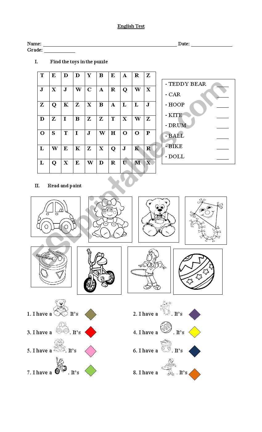 Toys and Colors worksheet