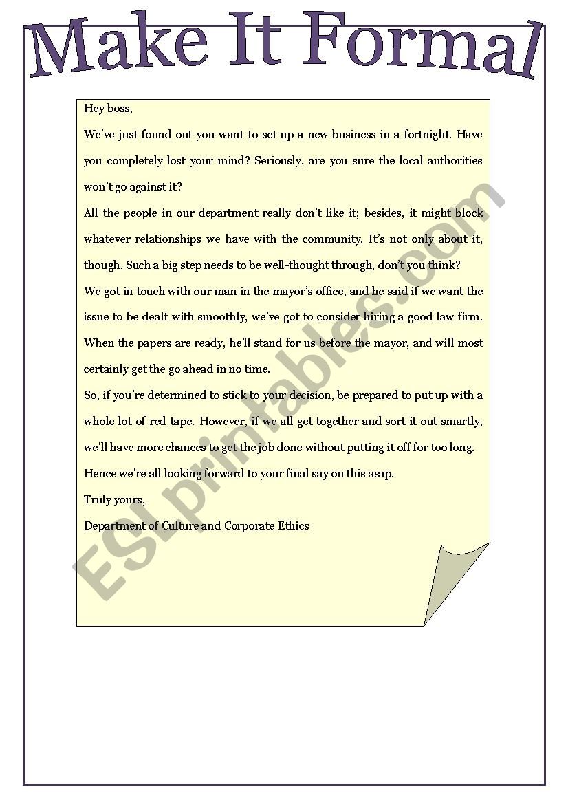 Formal / Informal Letter worksheet