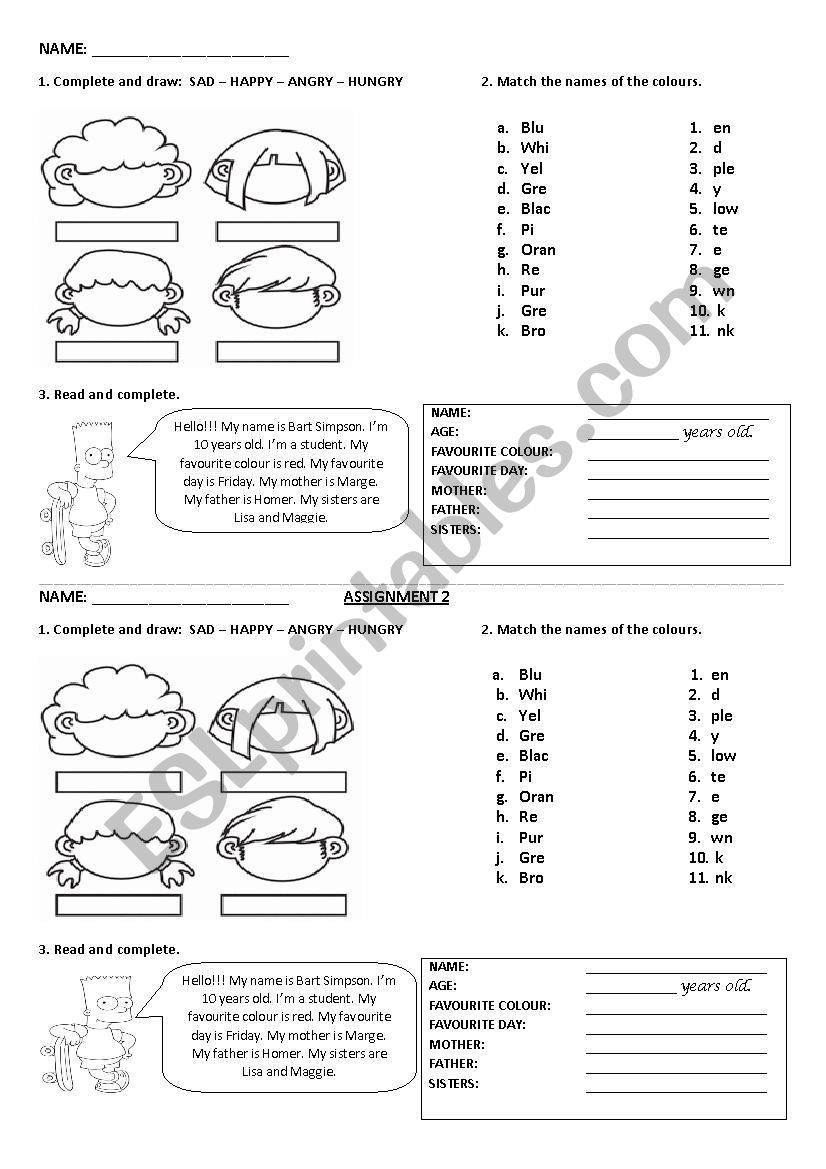 Personal Information worksheet