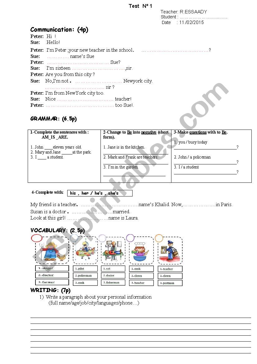 test for beginners worksheet