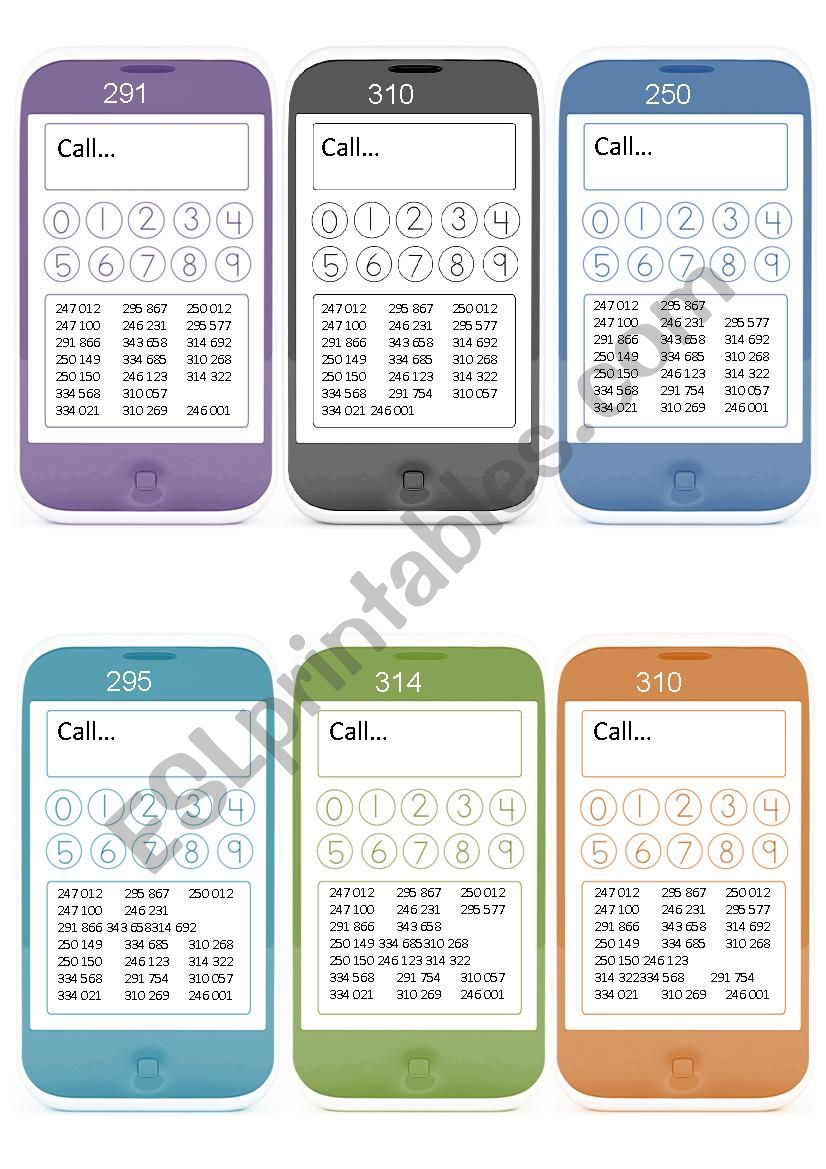 Phone numbers game worksheet