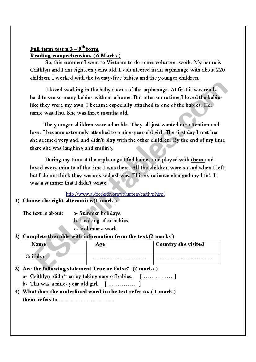 syntheses test n 3 - 9th grade