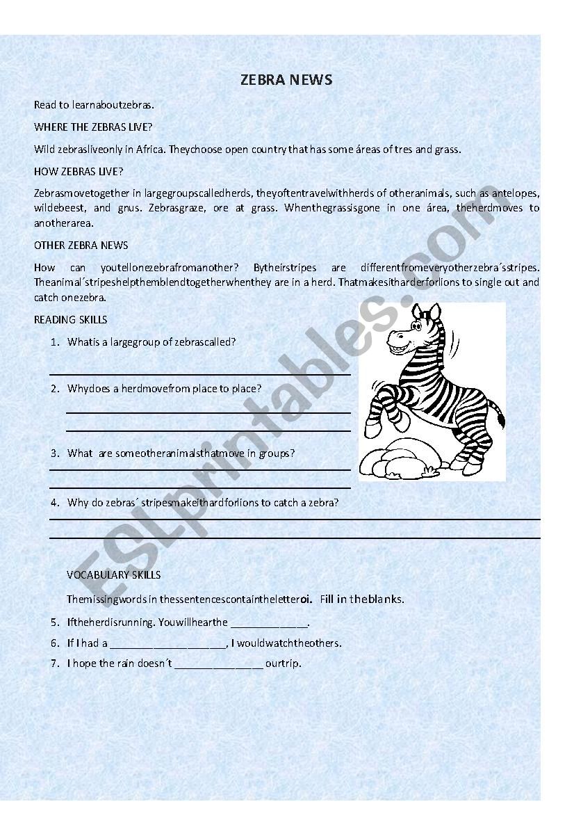 zebra news worksheet