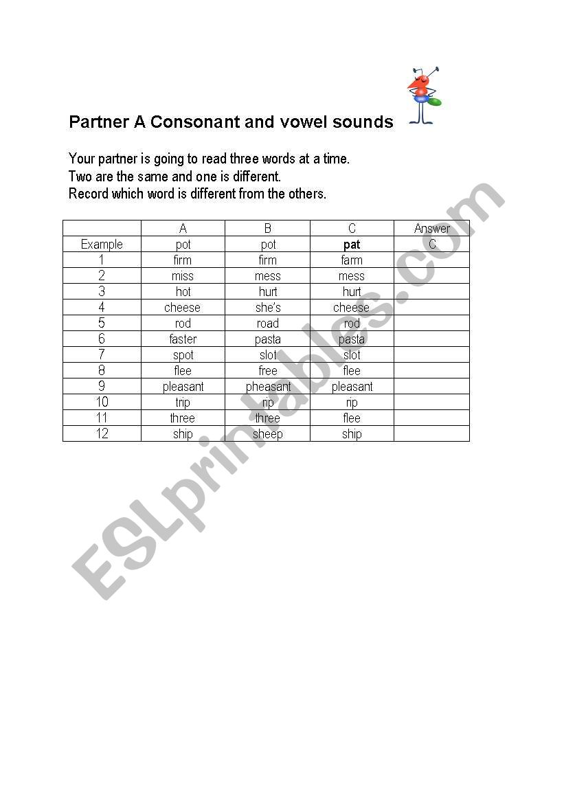 Pairwork worksheet