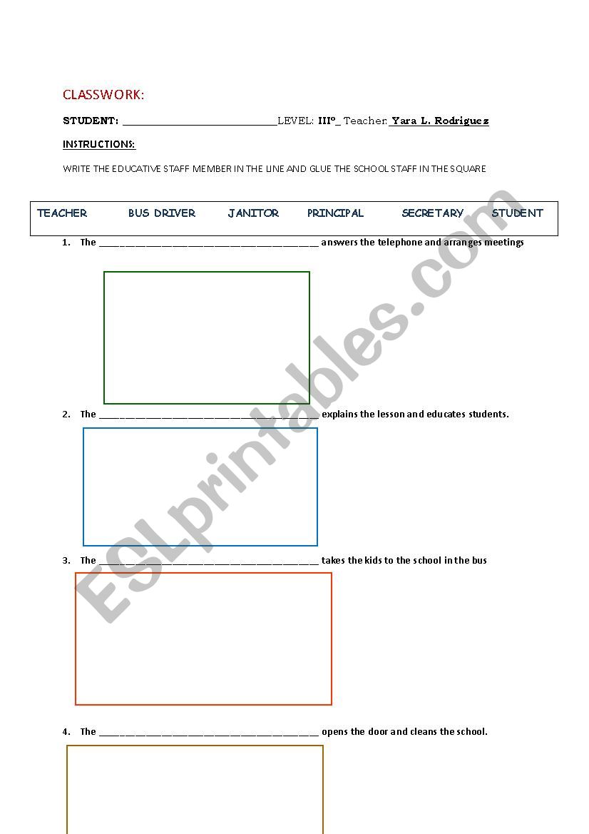 CLASSWORK: SCHOOL STAFF  worksheet