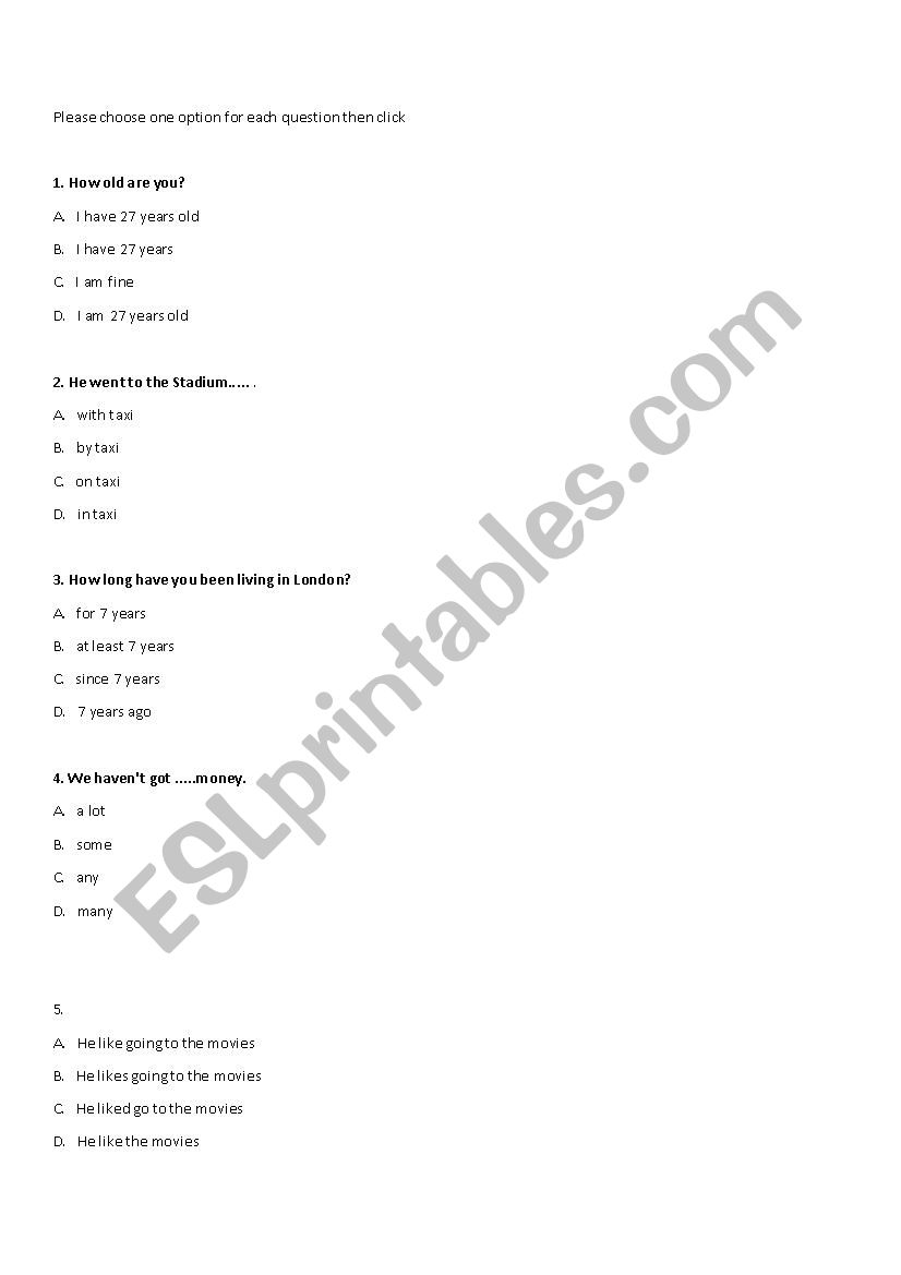 level exam  worksheet