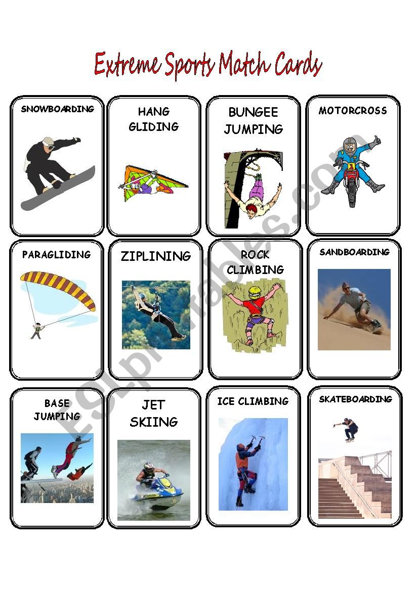 Extreme Sports Match Cards worksheet