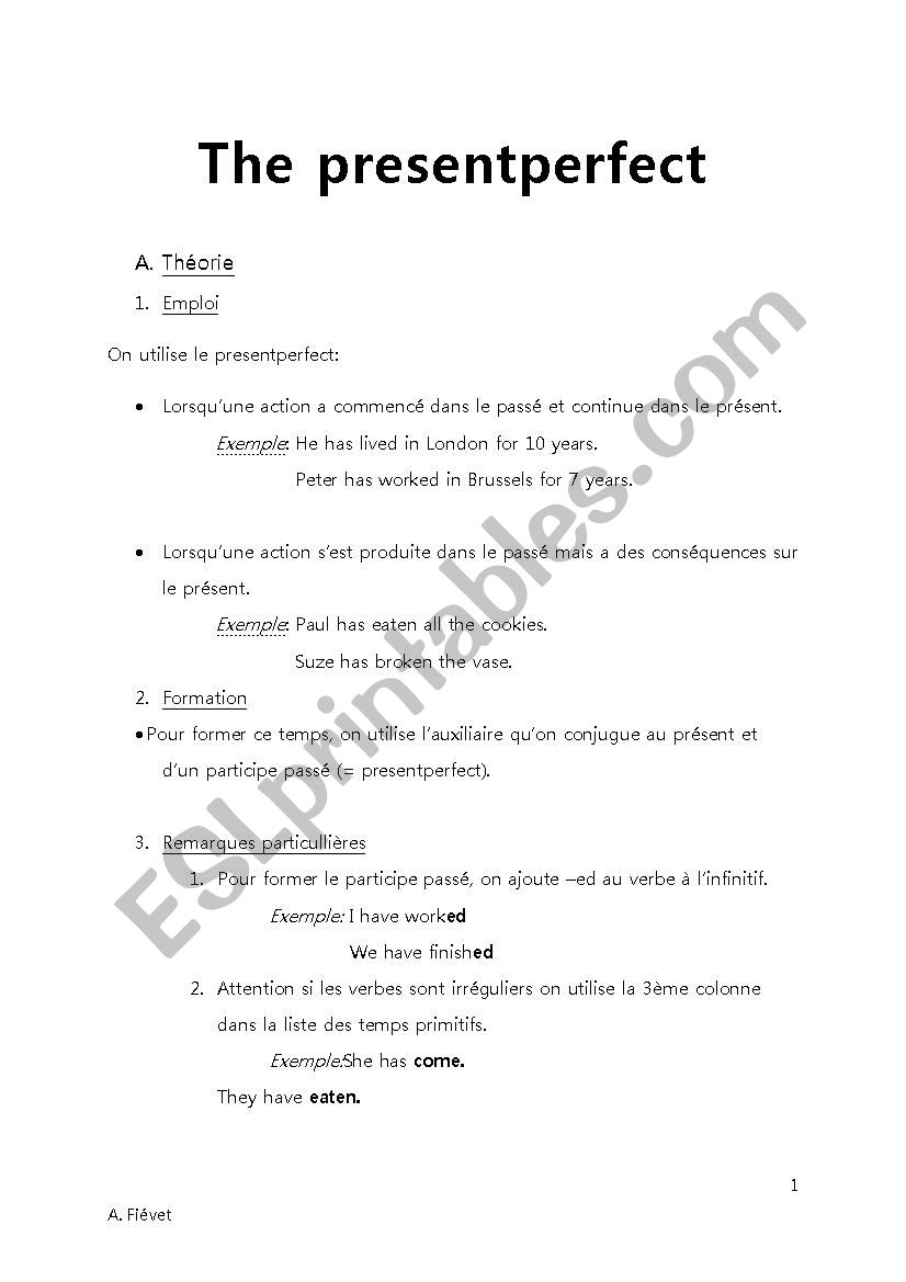 Present perfect worksheet