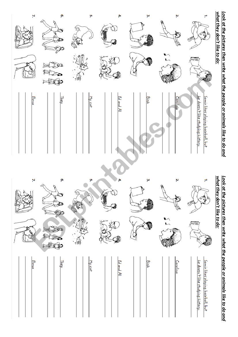 Expressing like and dislike worksheet