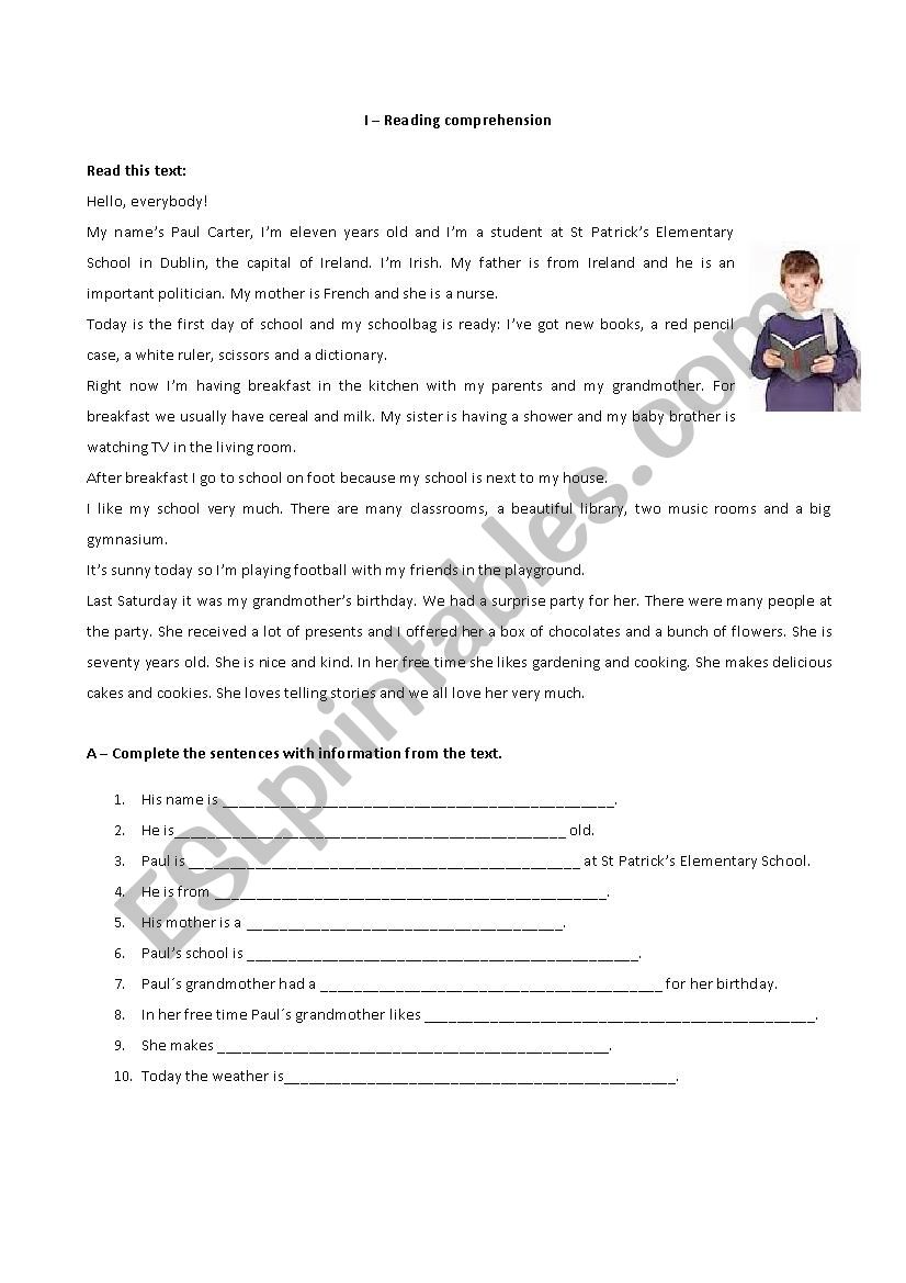 reading comprehension worksheet