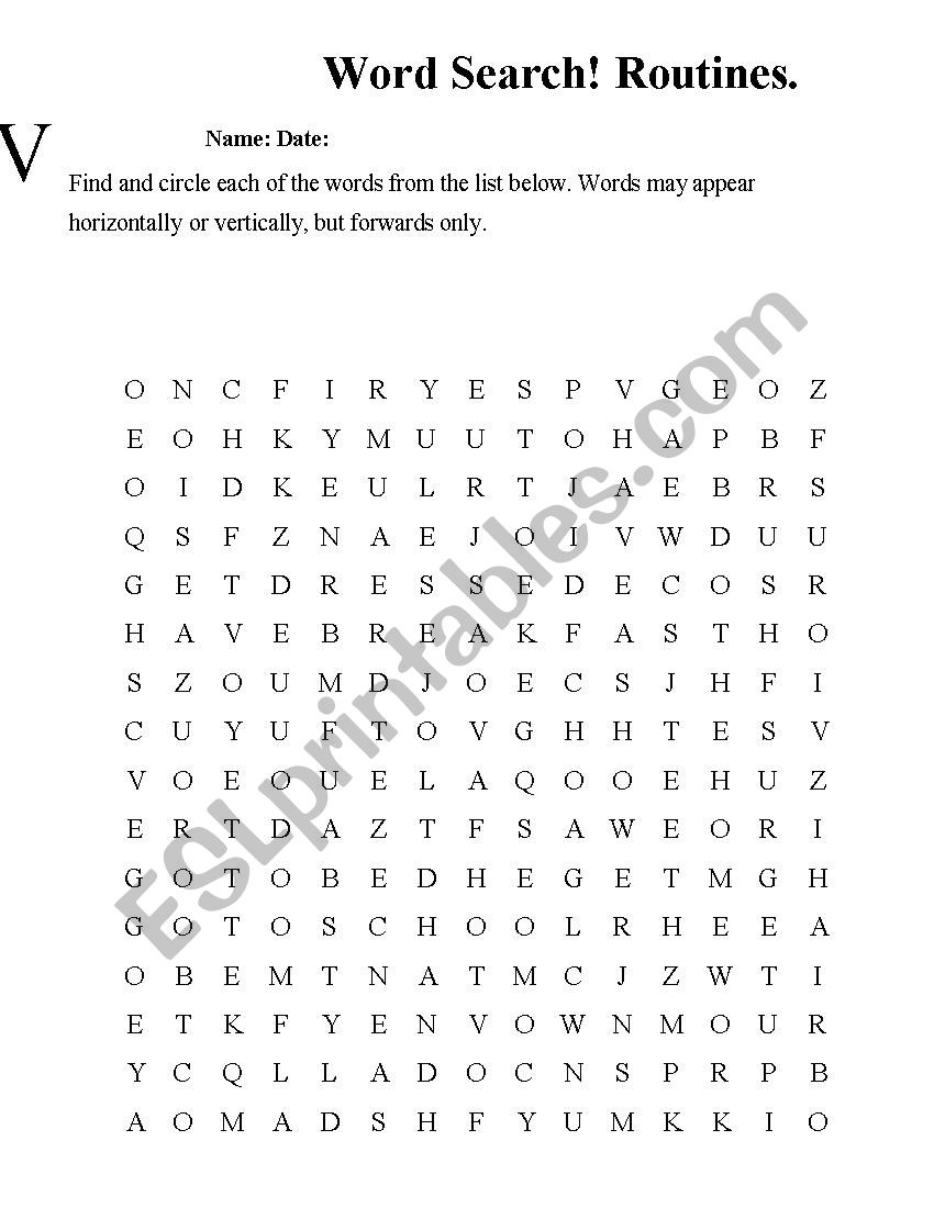 Crossword Routines worksheet