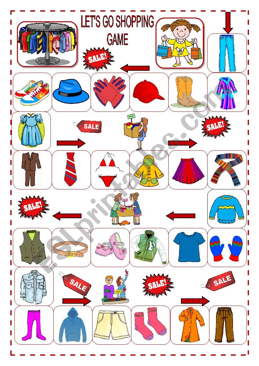 Lets go shopping game worksheet