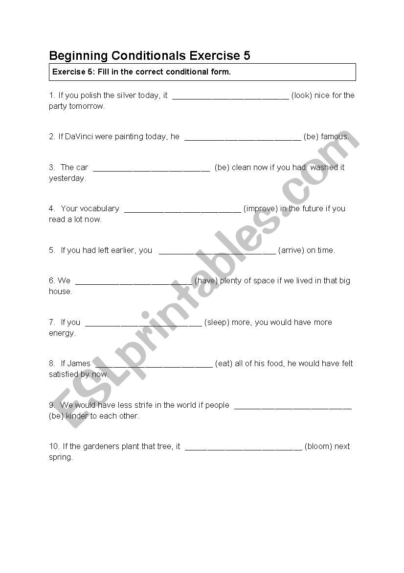Beginning Conditionals Ex 5 worksheet