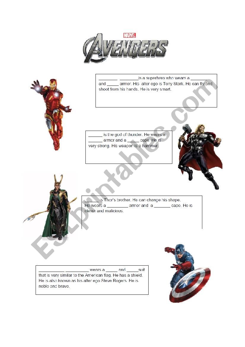 Avengers part 1 worksheet