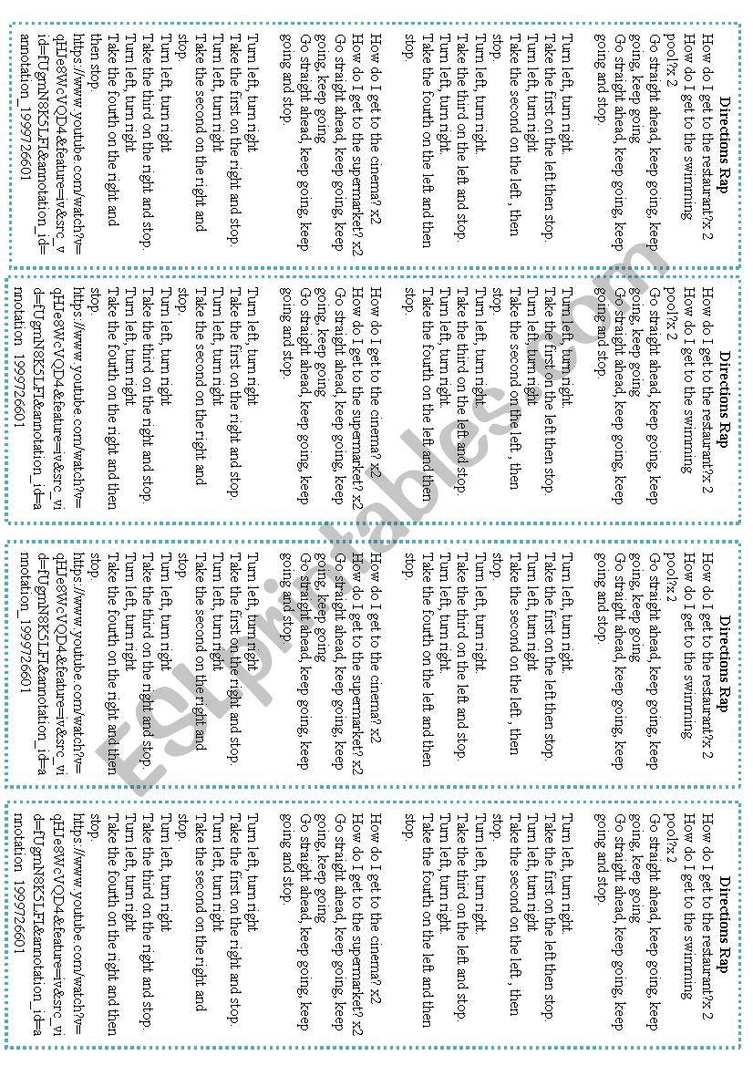 Rap directions worksheet