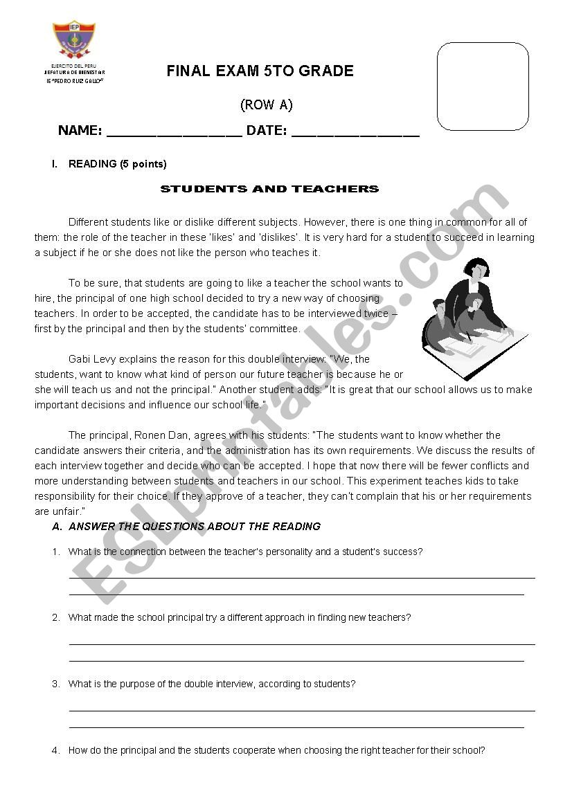 FINAL EXAM 5TH GRADE worksheet