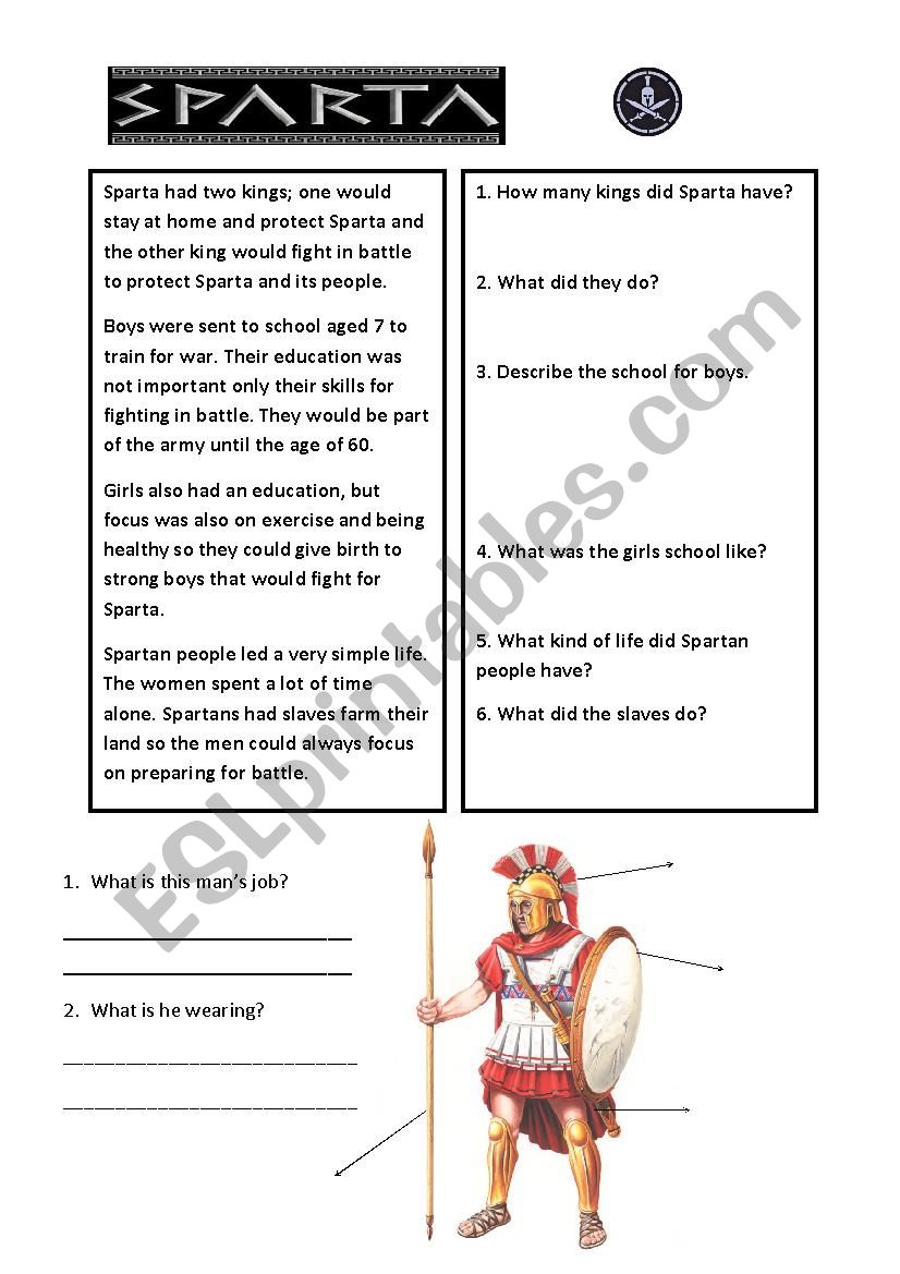 Ancient Sparta worksheet worksheet