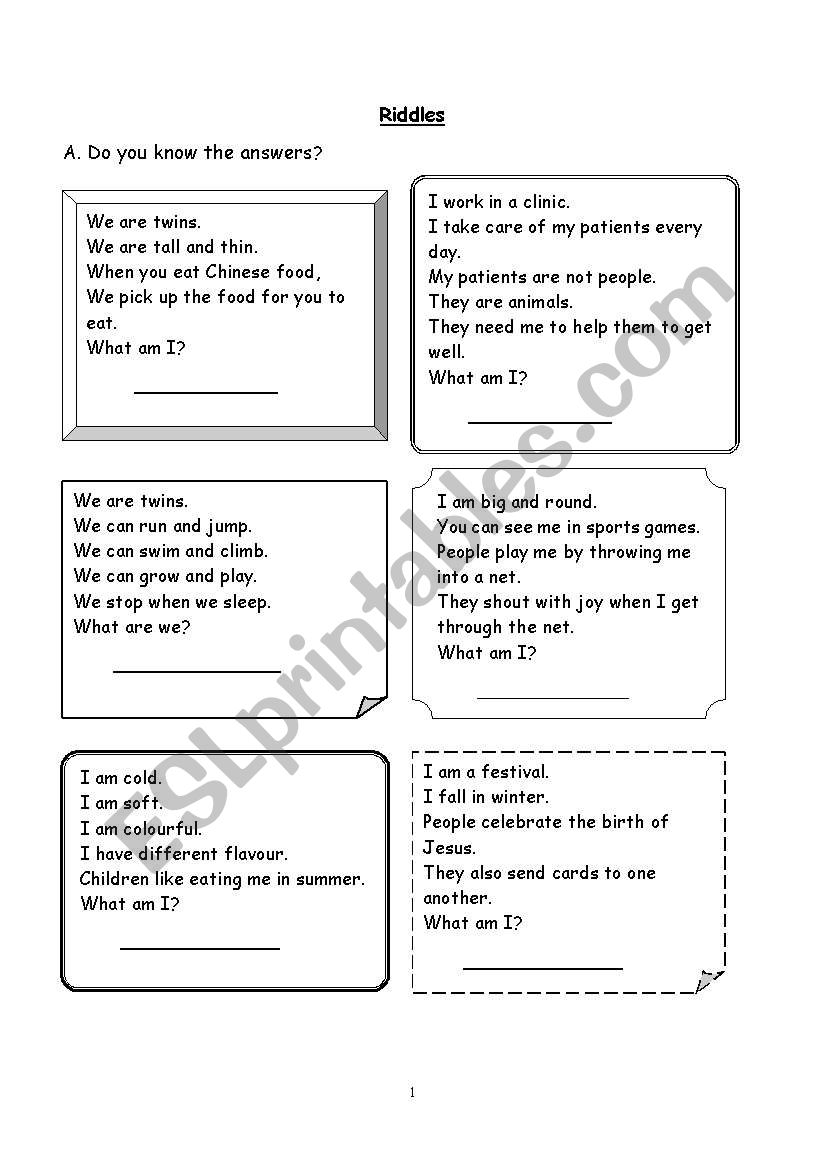 Riddles worksheet