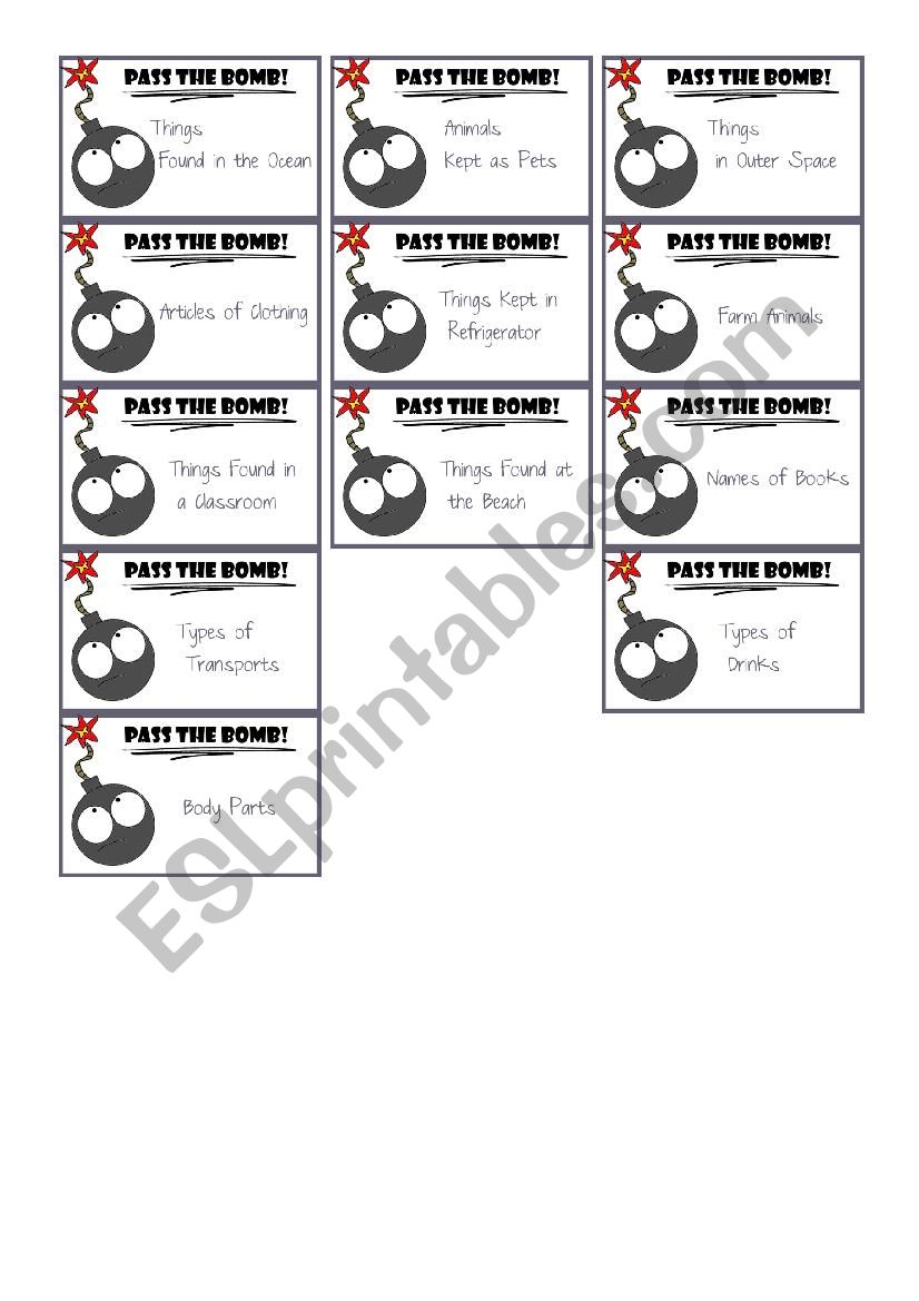 Pass the Bomb worksheet