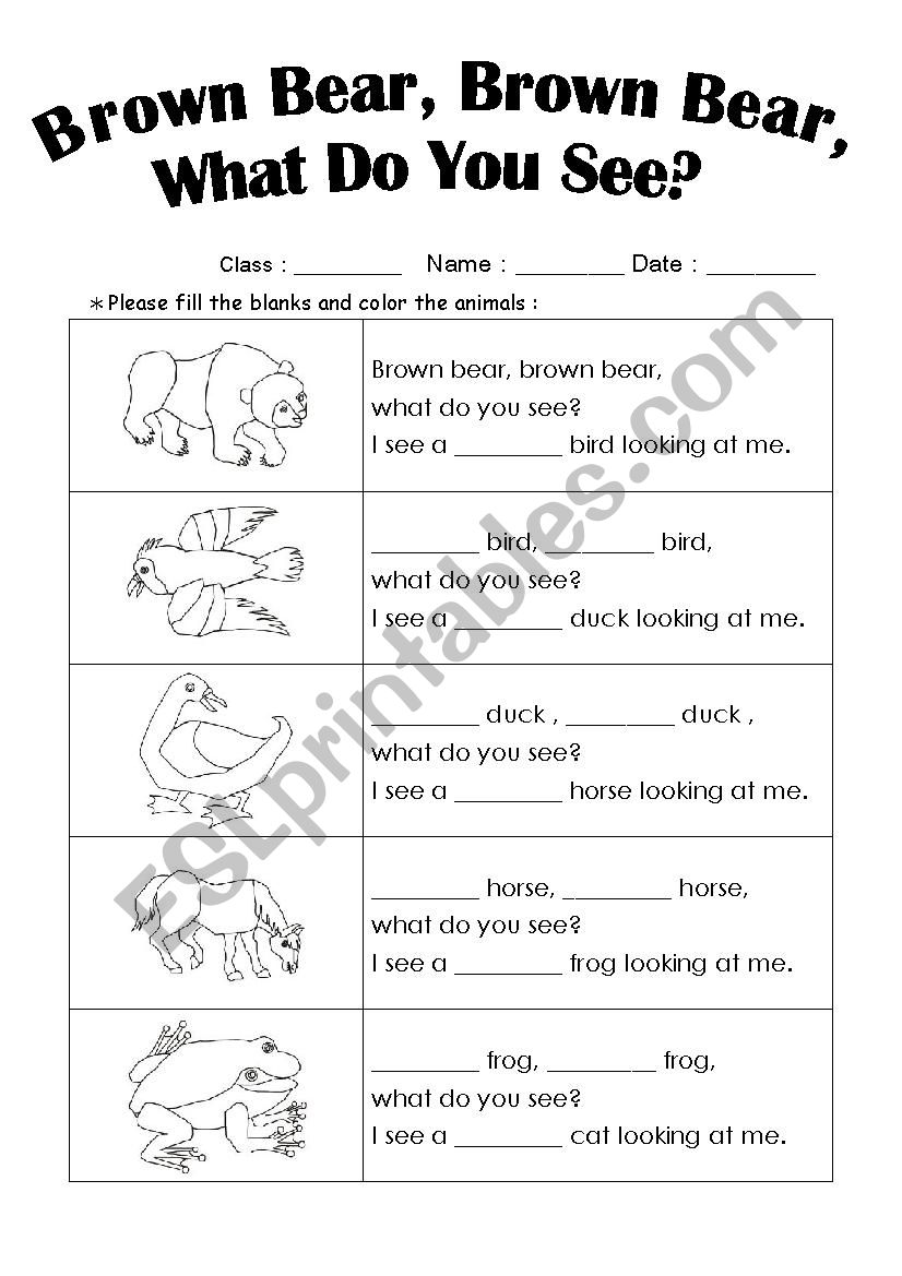 Brown Bear Brown Bear What Do You See Worksheet