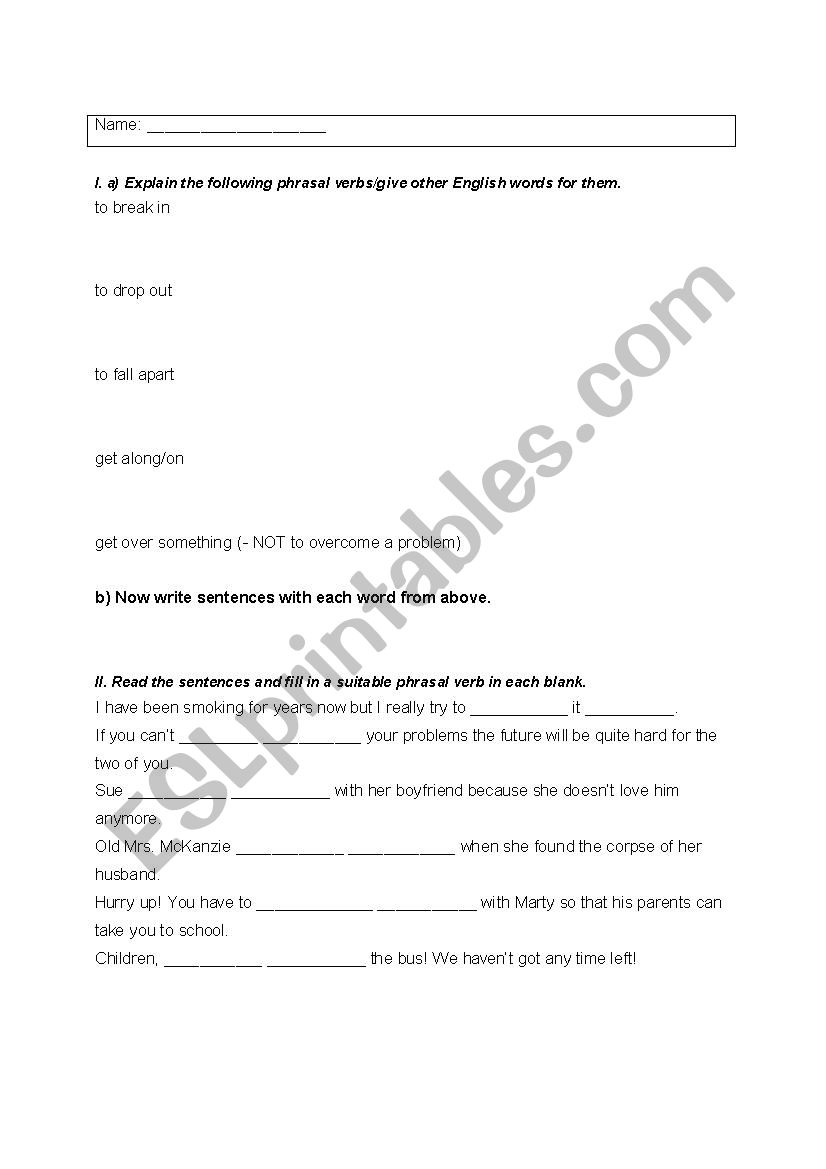 Phrasal verbs worksheet