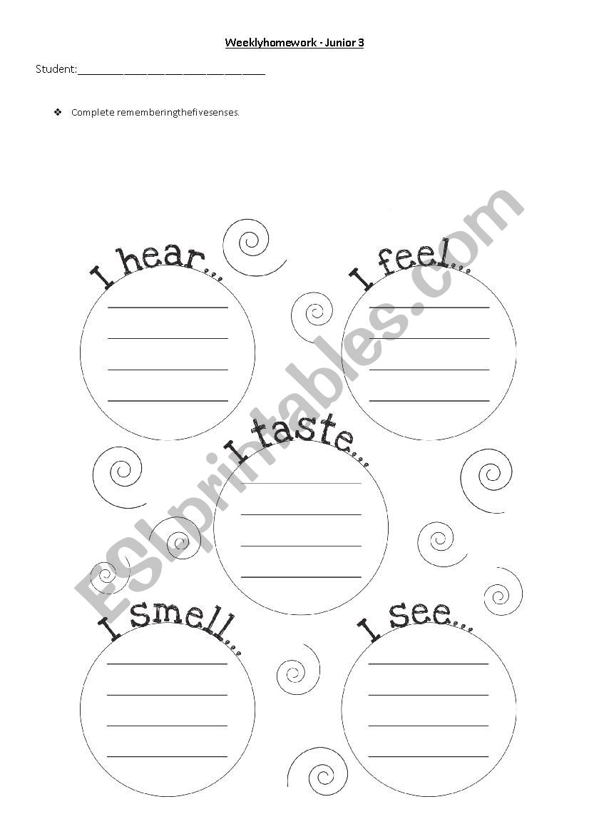 Five senses worksheet