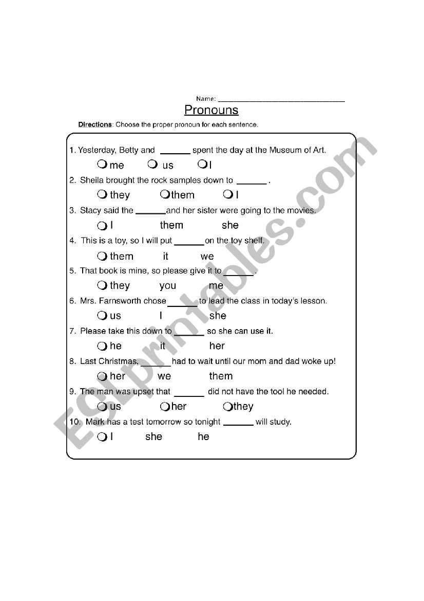 Pronoun Activity worksheet