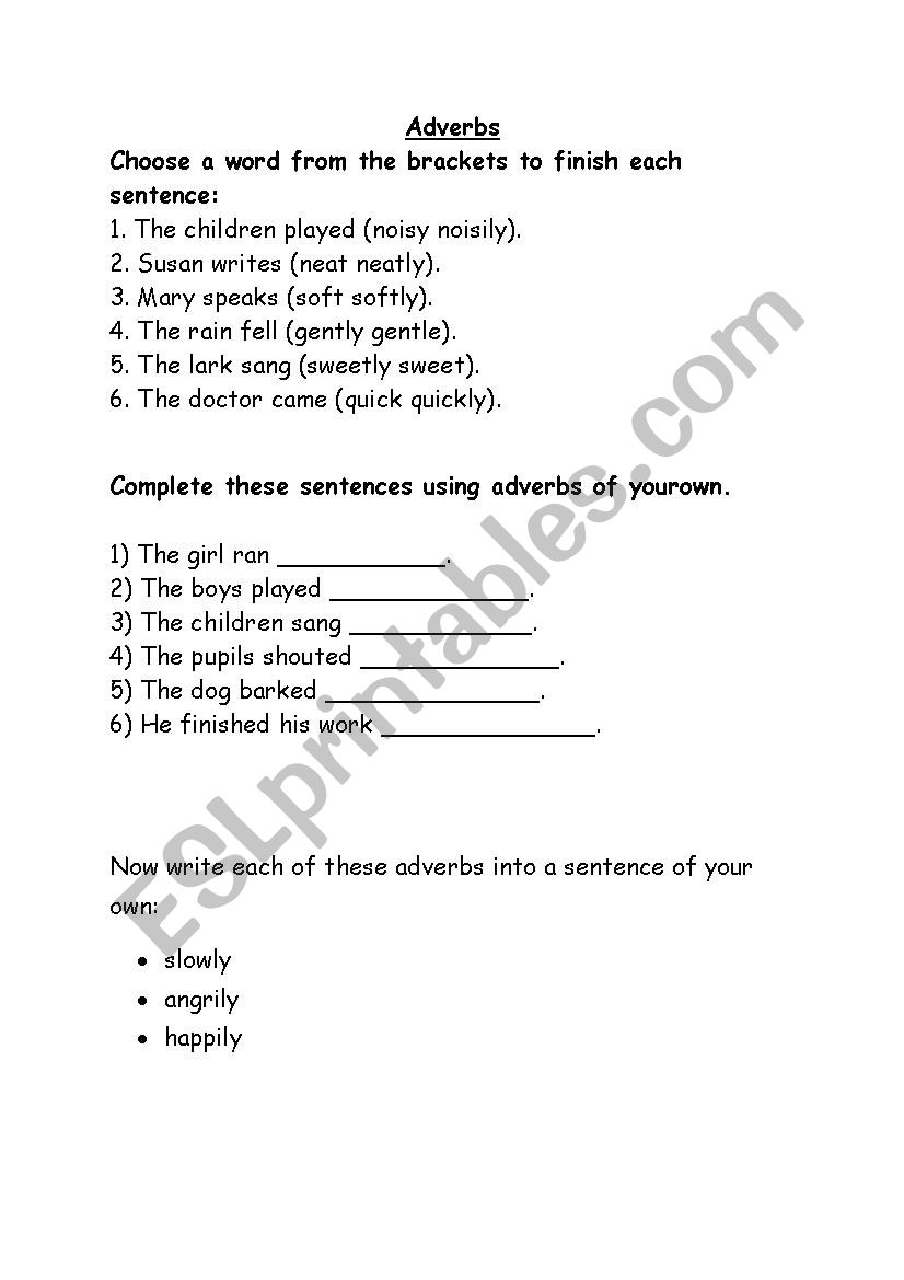 Choosing Adverbs worksheet
