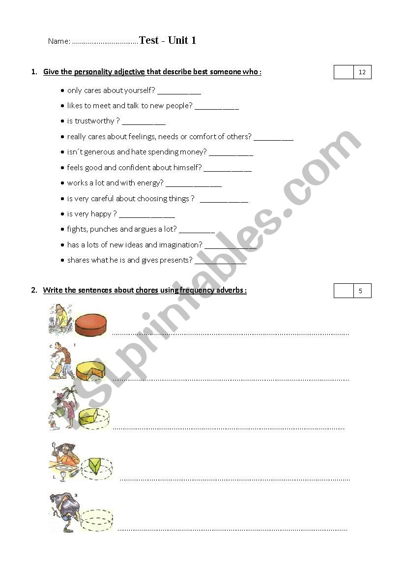 test elementary worksheet