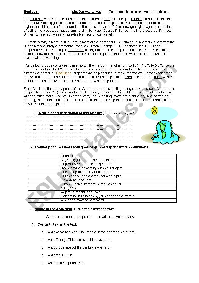 Ecology and Global warming Perfect tense Ecology and Global warming Perfect tense