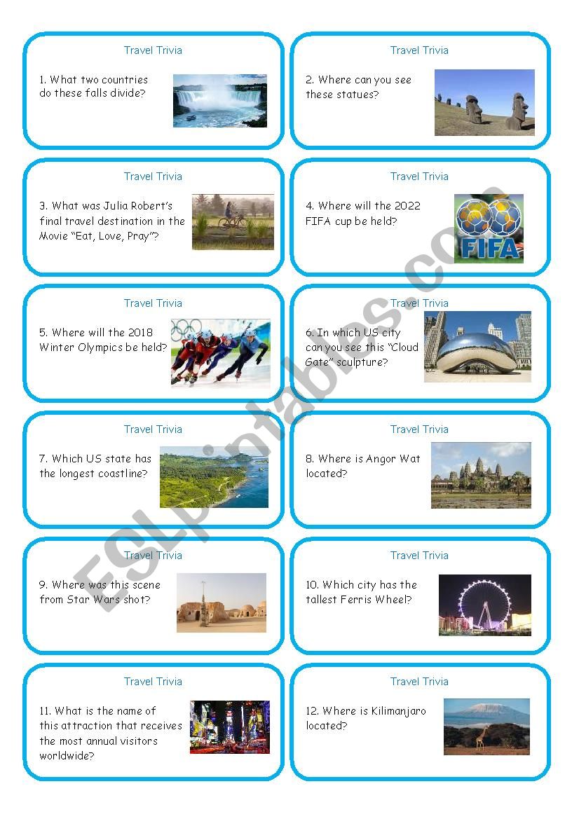 Travel Trivia worksheet